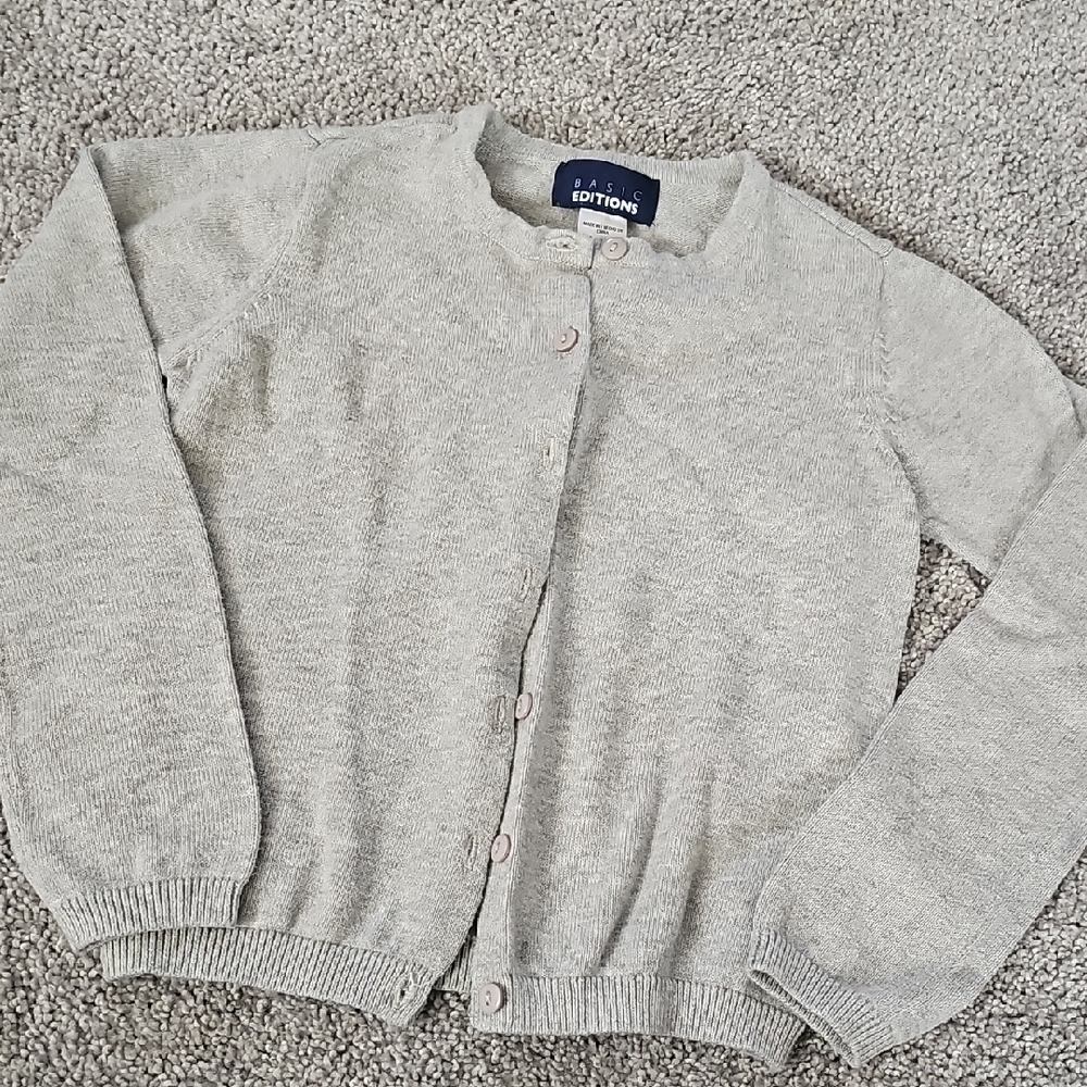 E6🔹️Basic Editions Light Gray Cardigan Sweater